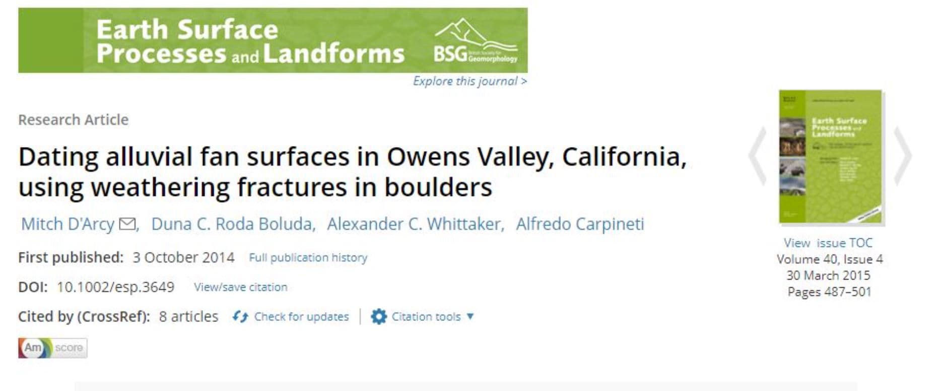 Dating alluvial fan surfaces in Owens Valley, California, using weathering fractures in boulders