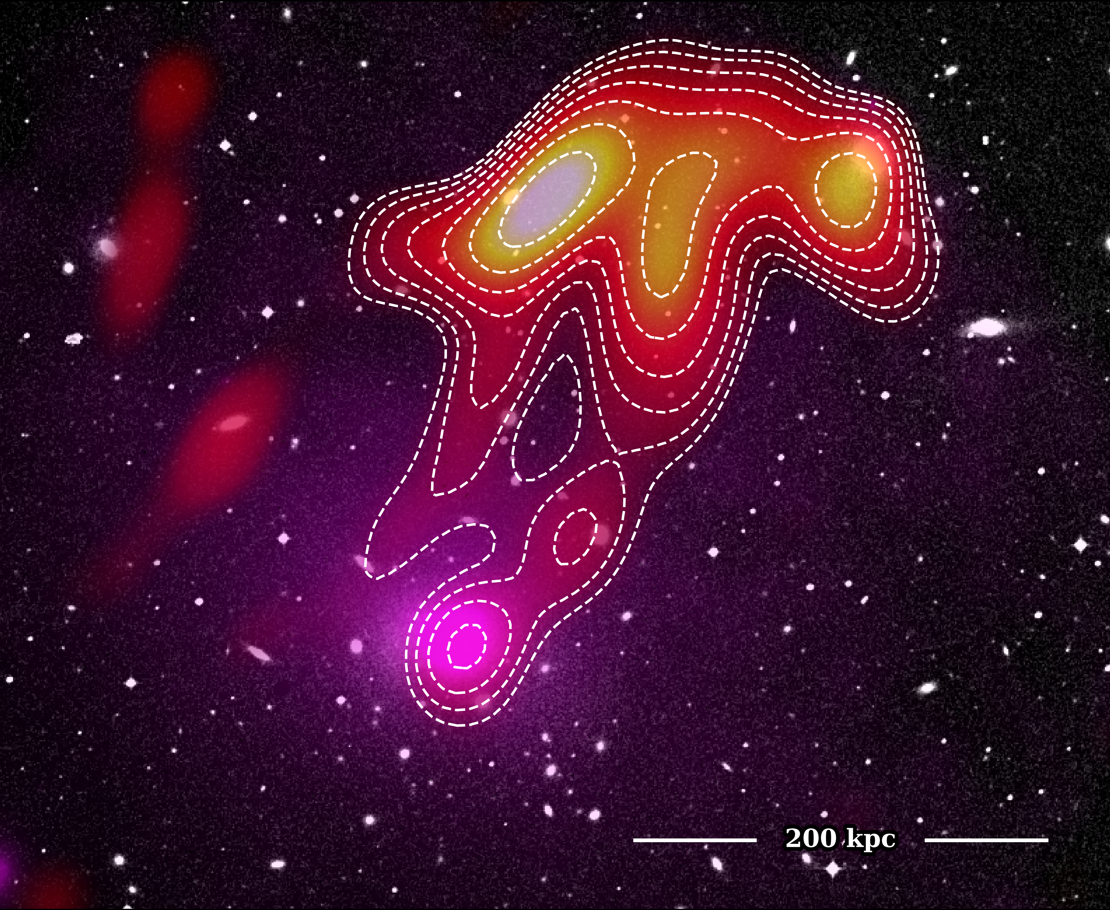 A jellyfish shape radio map of this source